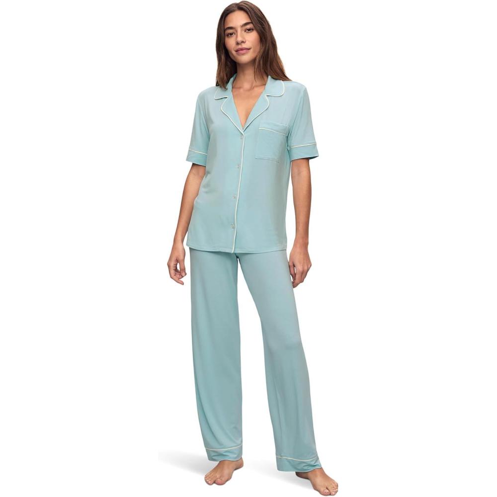imageEberjey Gisele Short Sleeve Pant PJ SetCanal BlueIvory