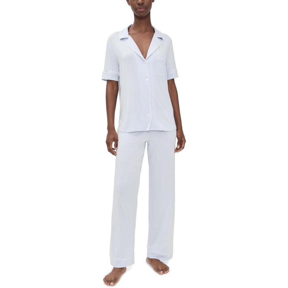 imageEberjey Gisele Short Sleeve Pant PJ SetIce BlueIvory