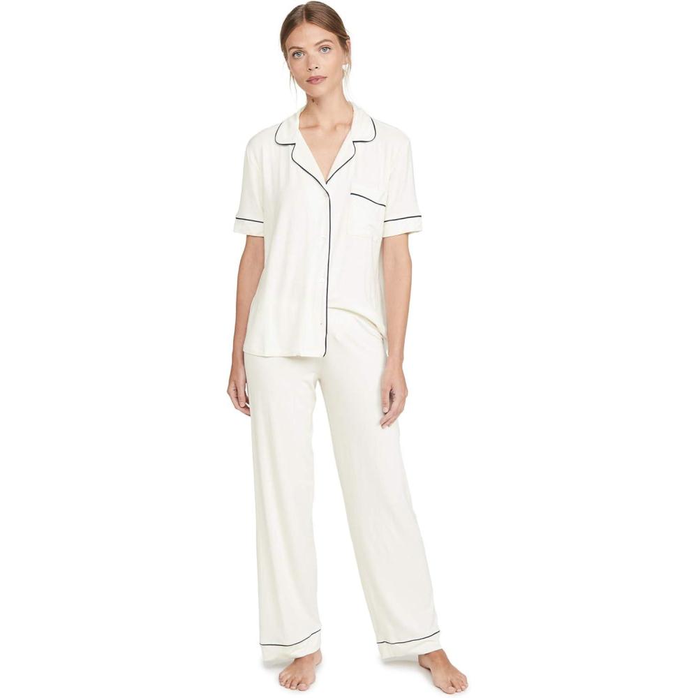 imageEberjey Gisele Short Sleeve Pant PJ SetIvoryNavy