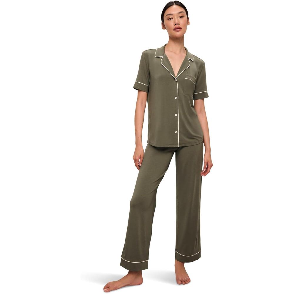 imageEberjey Gisele Short Sleeve Pant PJ SetMossIvory