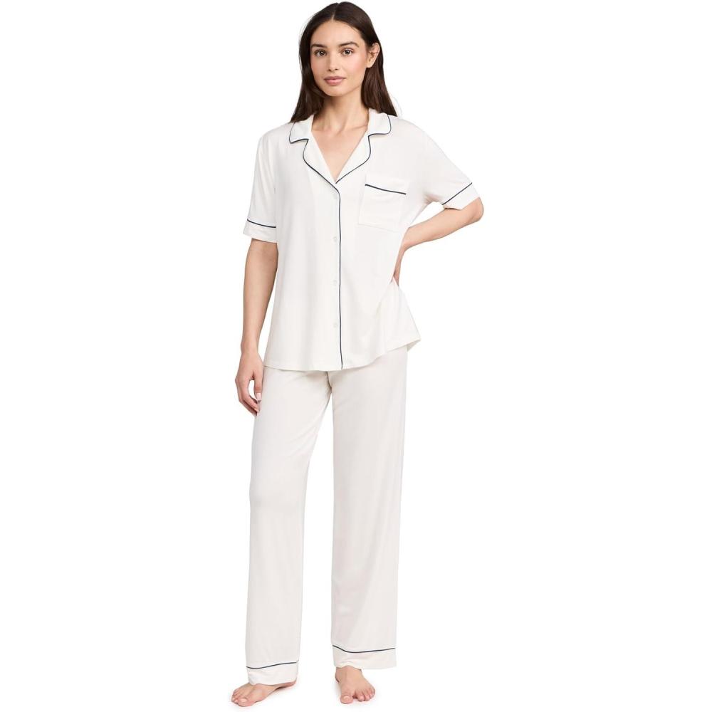 imageEberjey Gisele Short Sleeve Pant PJ SetPure IvoryNavy