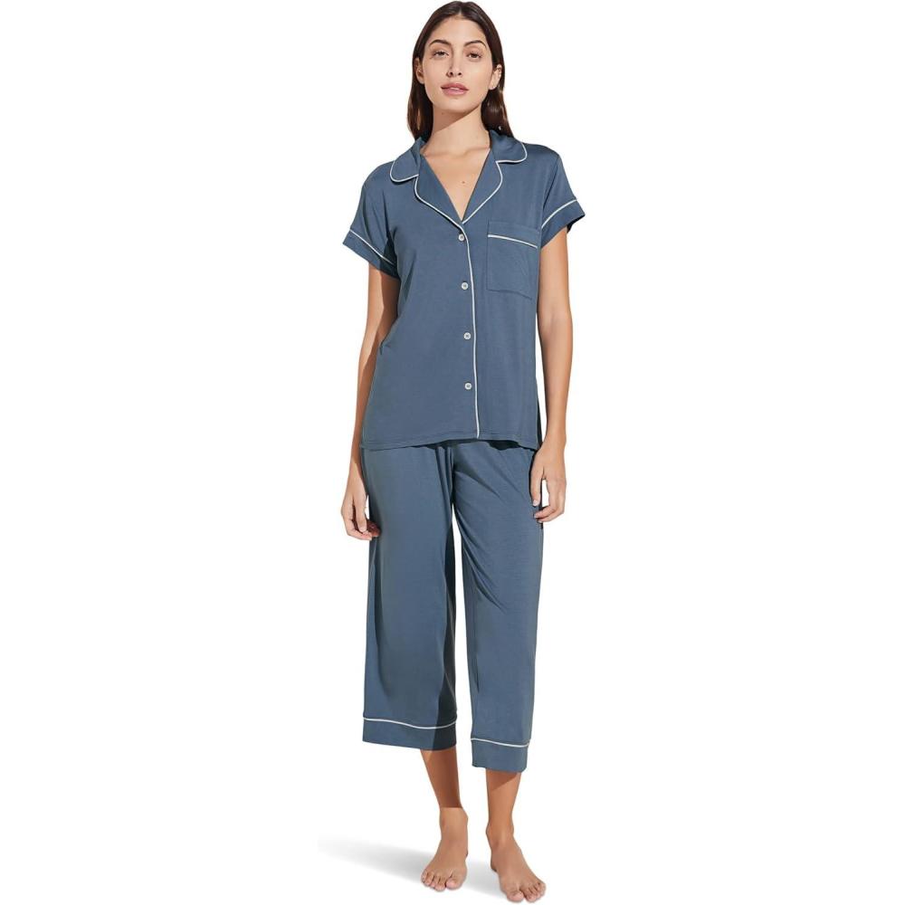 imageEberjey Gisele Short Sleeve and Cropped Pant PJ SetCoastal BlueIce Blue