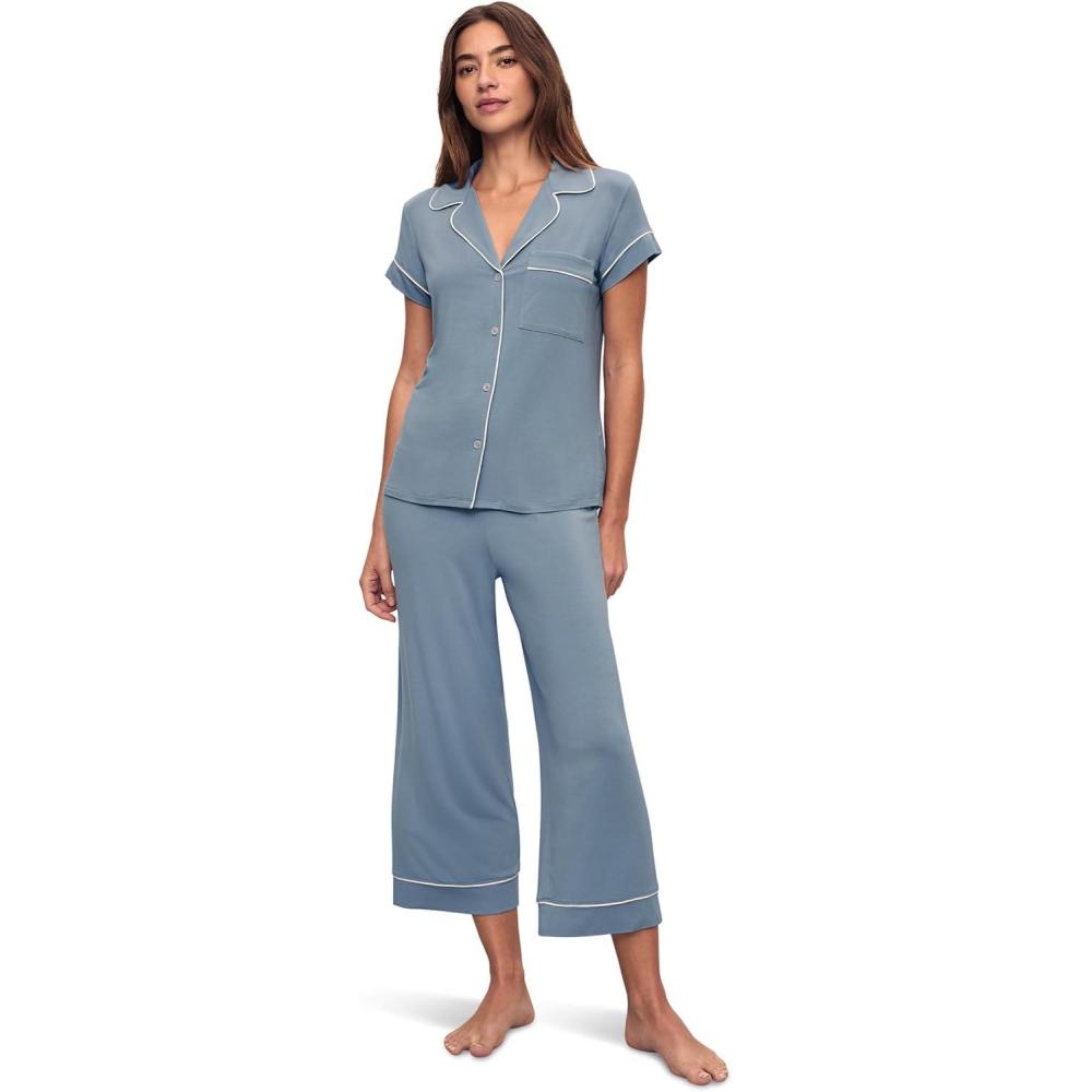 imageEberjey Gisele Short Sleeve and Cropped Pant PJ SetFaded DenimIvory