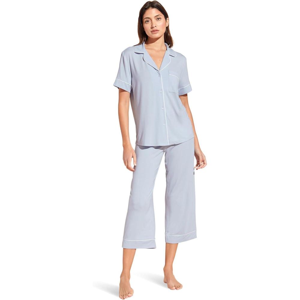 imageEberjey Gisele Short Sleeve and Cropped Pant PJ SetIce BlueIvory