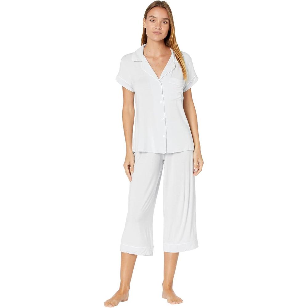 imageEberjey Gisele Short Sleeve and Cropped Pant PJ SetWater BlueWhite