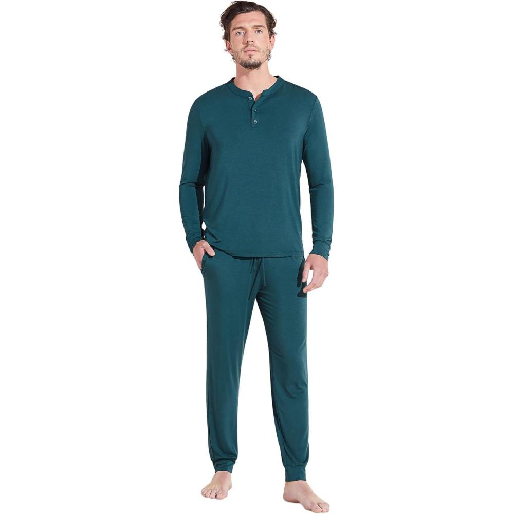 imageEberjey Henry Mens Jersey Modal PJ SetEvergreen
