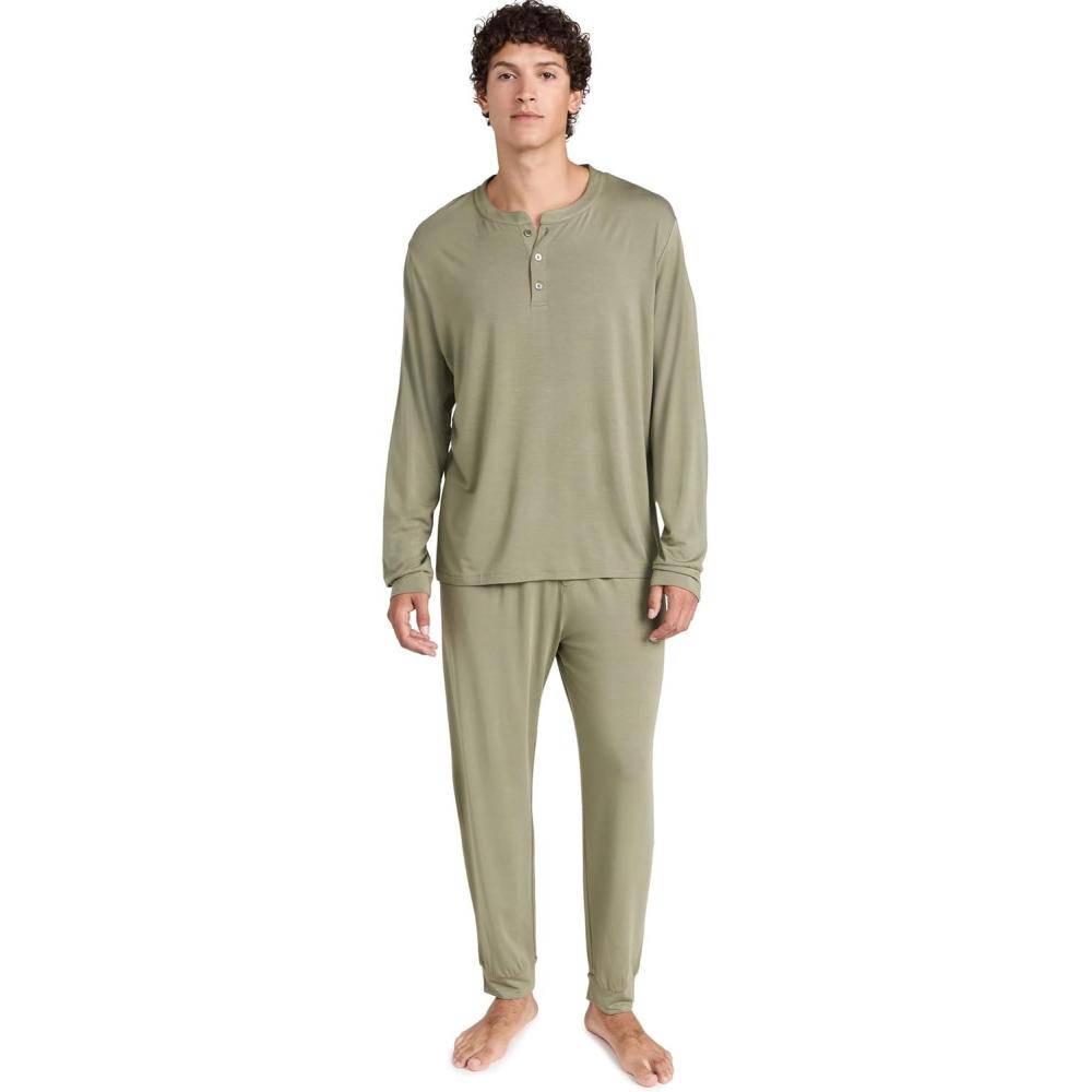 imageEberjey Henry Mens Jersey Modal PJ SetMoss