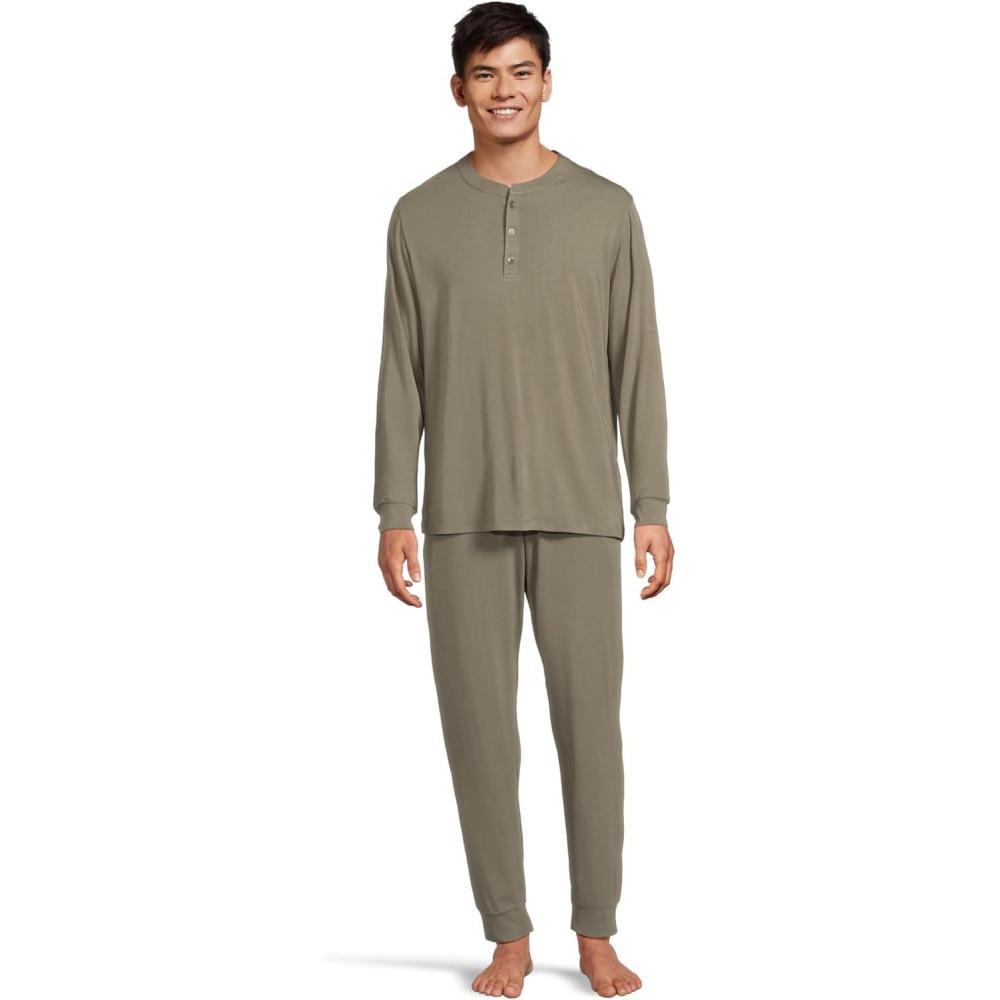imageEberjey Henry Mens Jersey Modal PJ SetSmokey Olive