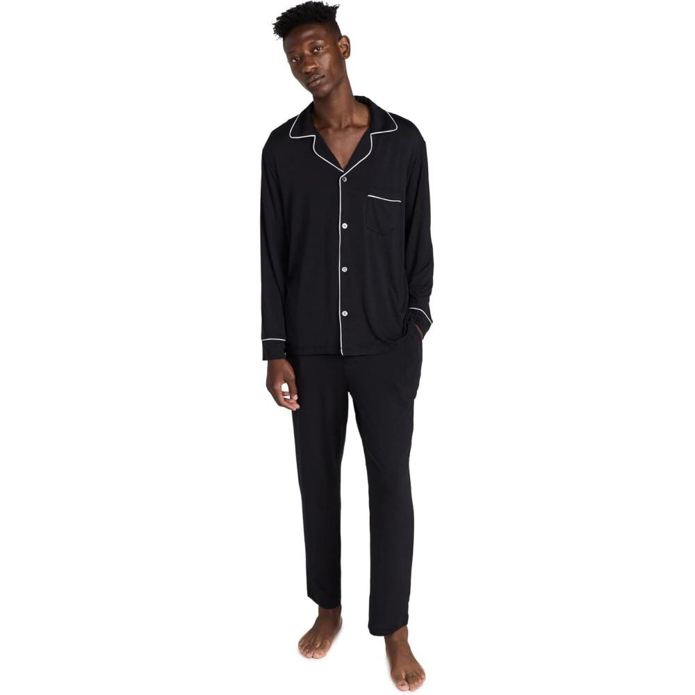 imageEberjey Mens William Modal Long PJ SetBlackIvory