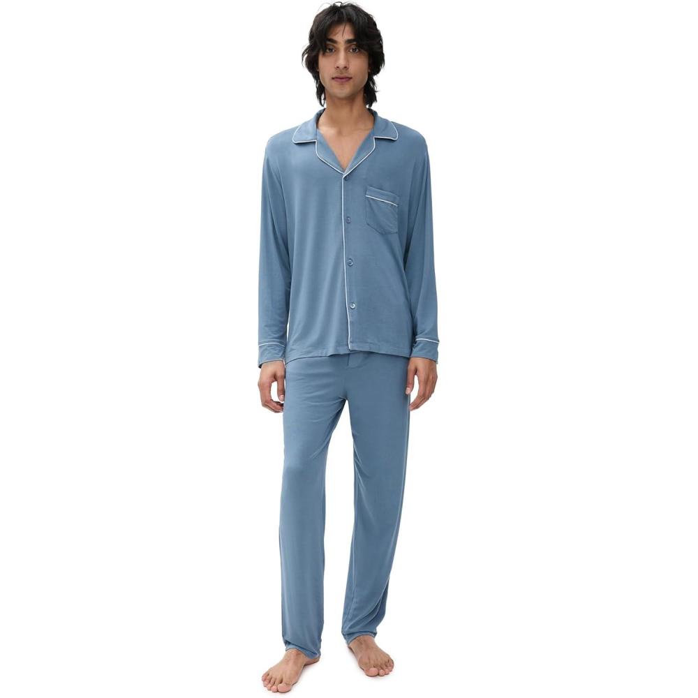 imageEberjey Mens William Modal Long PJ SetCoastal BlueIce Blue