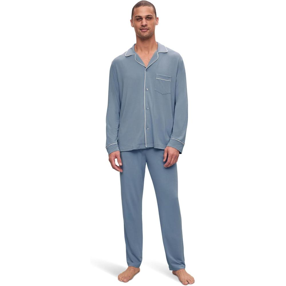 imageEberjey Mens William Modal Long PJ SetFaded DenimIvory