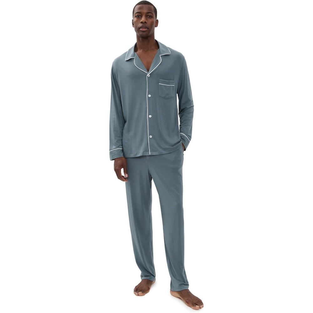 imageEberjey Mens William Modal Long PJ SetStone BlueIvory