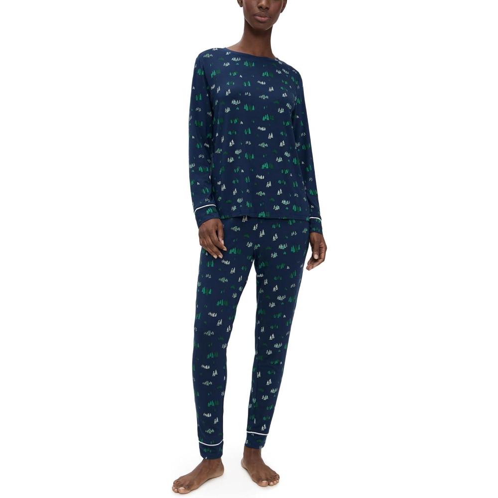imageEberjey Womens Gisele Printed Crew Pajama SetForest Pine NavyIvory