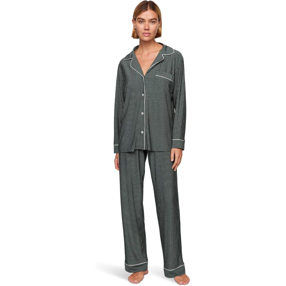 imageEberjey Womens Gisele Printed Long PJ SetDuo Stripe PineIvory