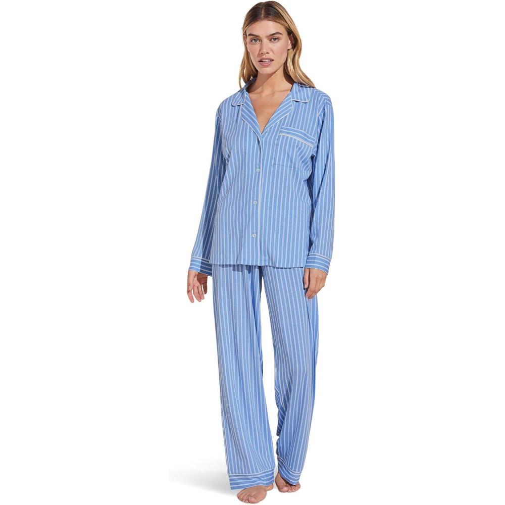 imageEberjey Womens Gisele Printed Long PJ SetNordic Stripes VistaBlue Ivory