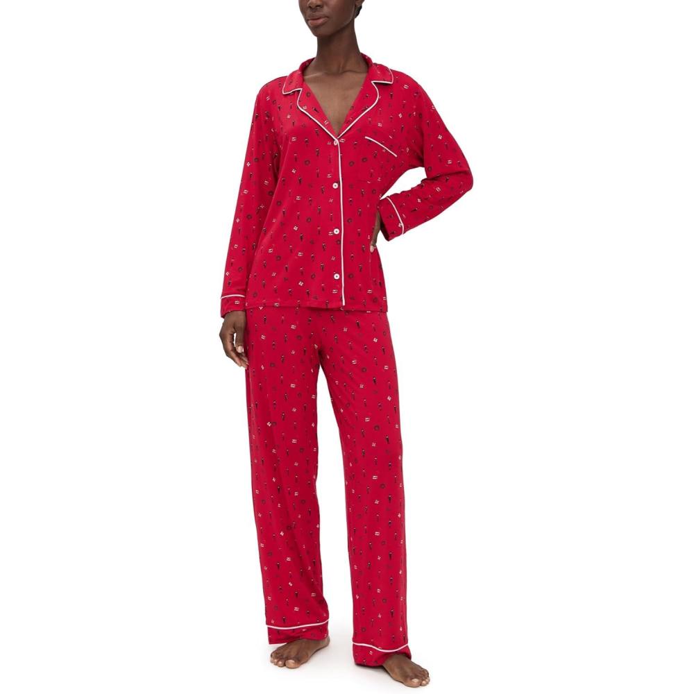 imageEberjey Womens Gisele Printed Long PJ SetNutcracker Holly RedIvory