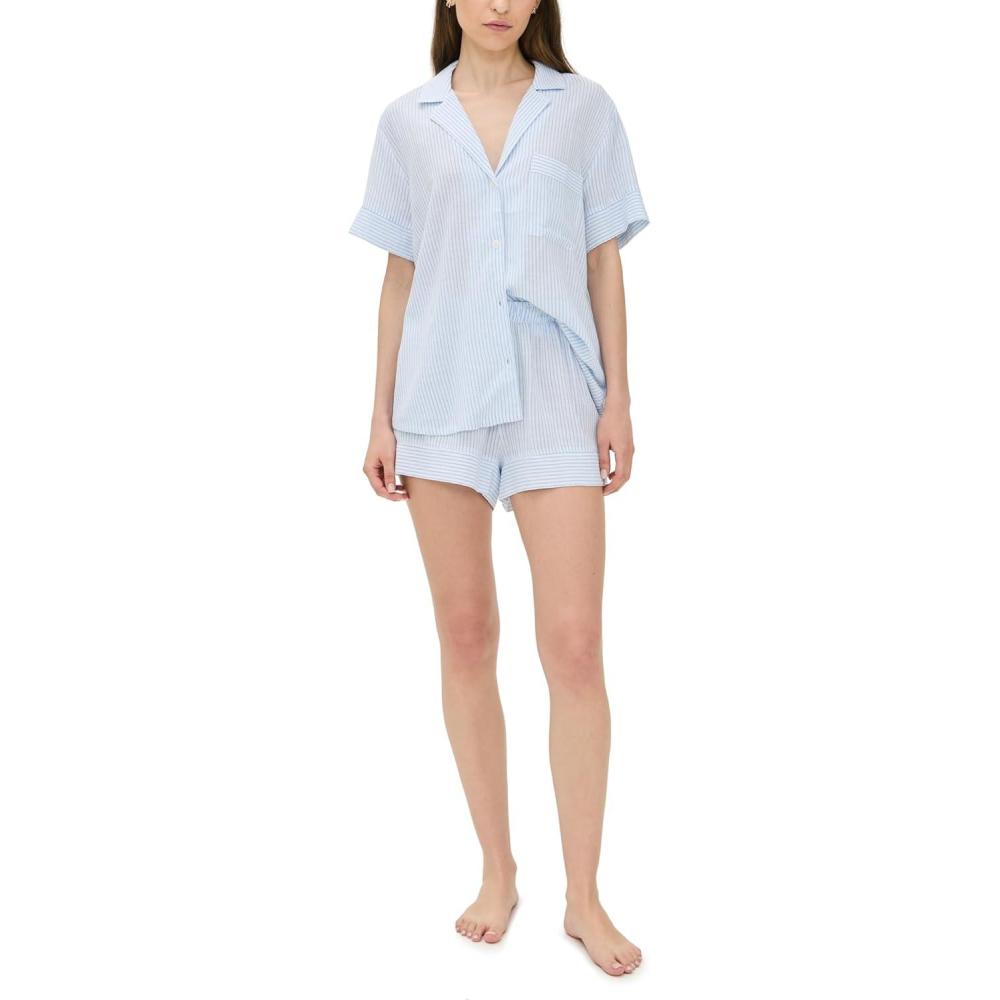 imageEberjey Womens Nautico Shortie PJ SetWhiteCornflower Blue