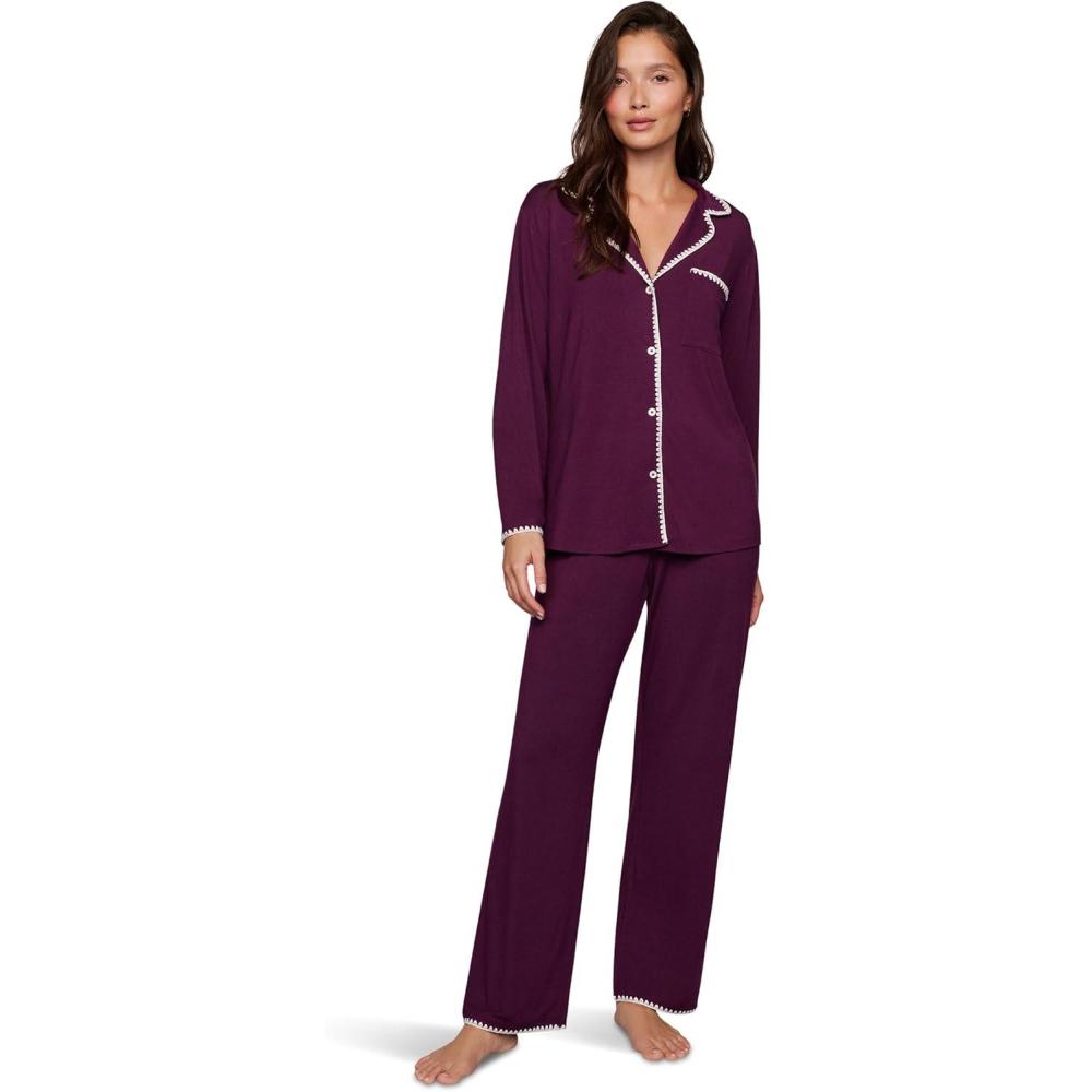 imageEberjey womens Frida Long Pj SetPlumIvory 1