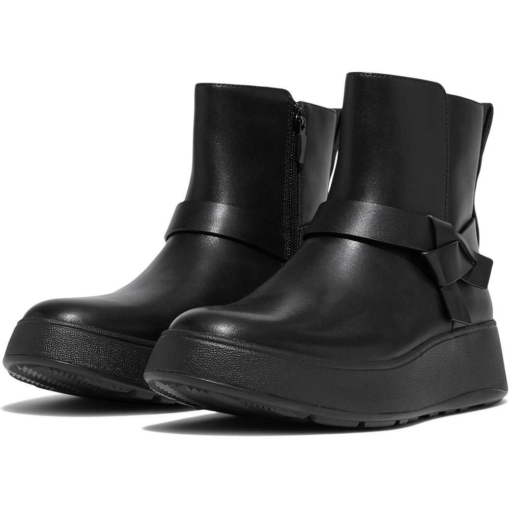 imageFitFlop Womens FMode FoldedKnot Leather Flatform Short Boots FashionBlack