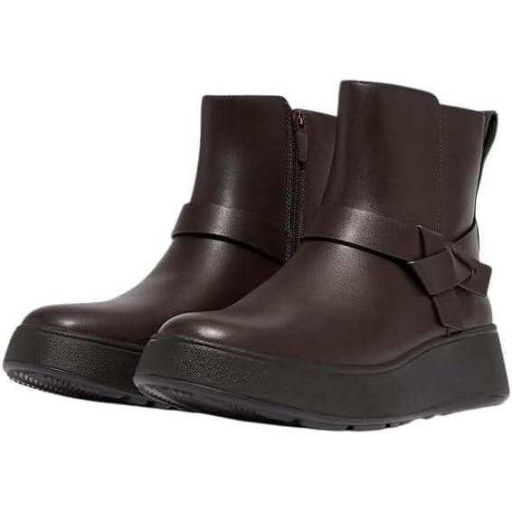 imageFitFlop Womens FMode FoldedKnot Leather Flatform Short Boots FashionChocolate Brown