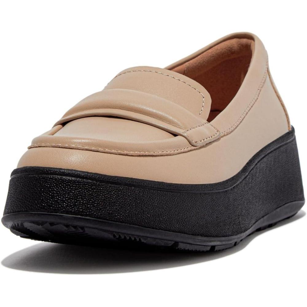 imageFitFlop Womens FMode Leather Flatform Penny LoafersLatte BeigeBlack