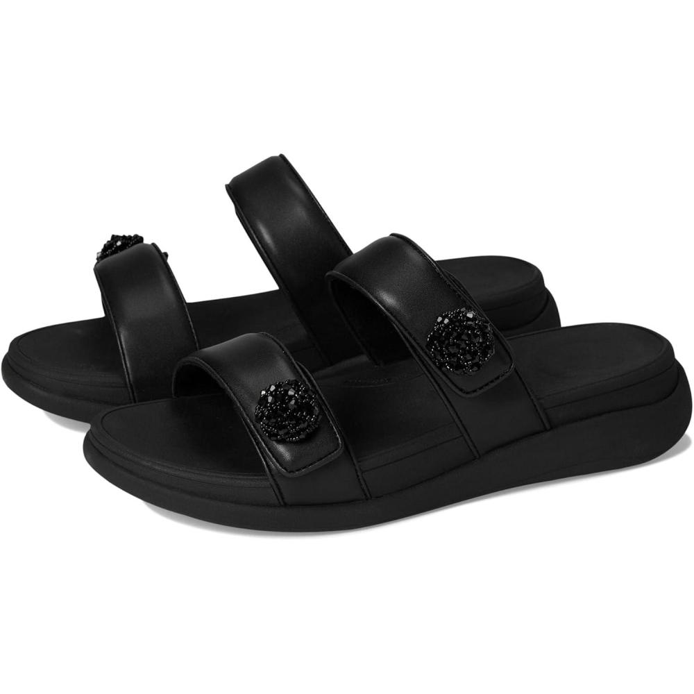 imageFitFlop womens Fmode Go Beadiebutton Adj Flatform 2bar SlidesAll Black