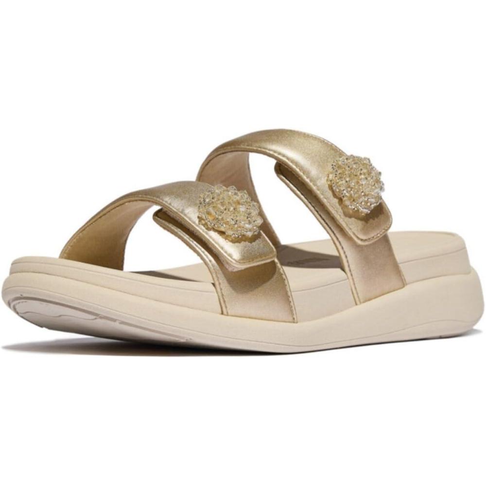 imageFitFlop womens Fmode Go Beadiebutton Adj Flatform 2bar SlidesPlatino