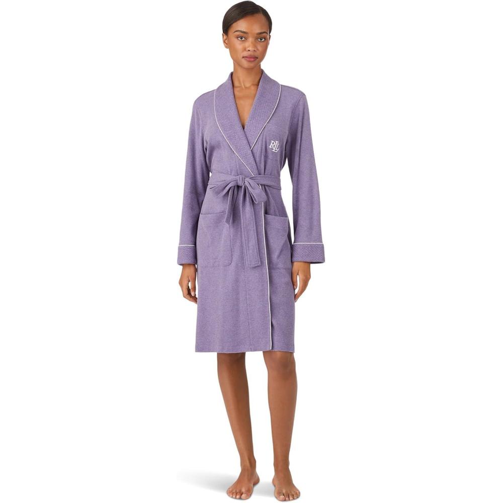 imageLauren Ralph Lauren womens Quilted Long Sleeve Collared Short RobePurple