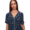 Eberjey Gisele Printed The Relaxed Short PJ Set for Women – Short Sleeves, All Over Polka Dots and Classic Folded Collar(Woodland Pine Navy/Ivory)
