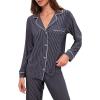 Eberjey Women’s Gisele Printed Long PJ Set(Duo Stripe True Navy/Ivory)