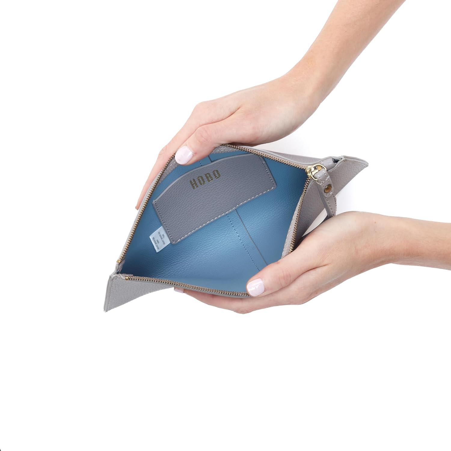 imageHOBO Vida Large Leather Wristlet Pouch for WomenMorning Dove GreyOrona