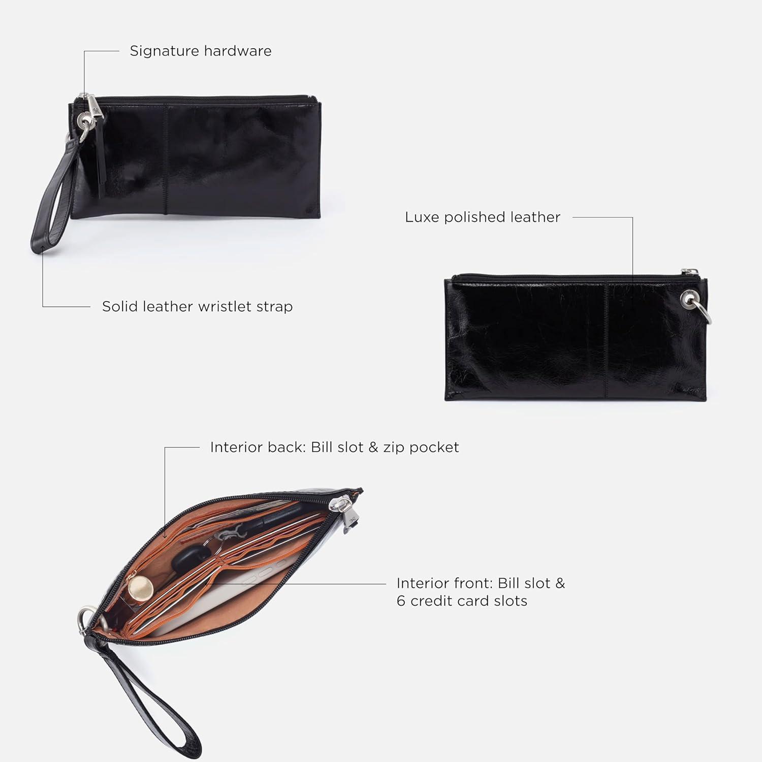 imageHOBO Vida Large Leather Wristlet Pouch for WomenMorning Dove GreyOrona