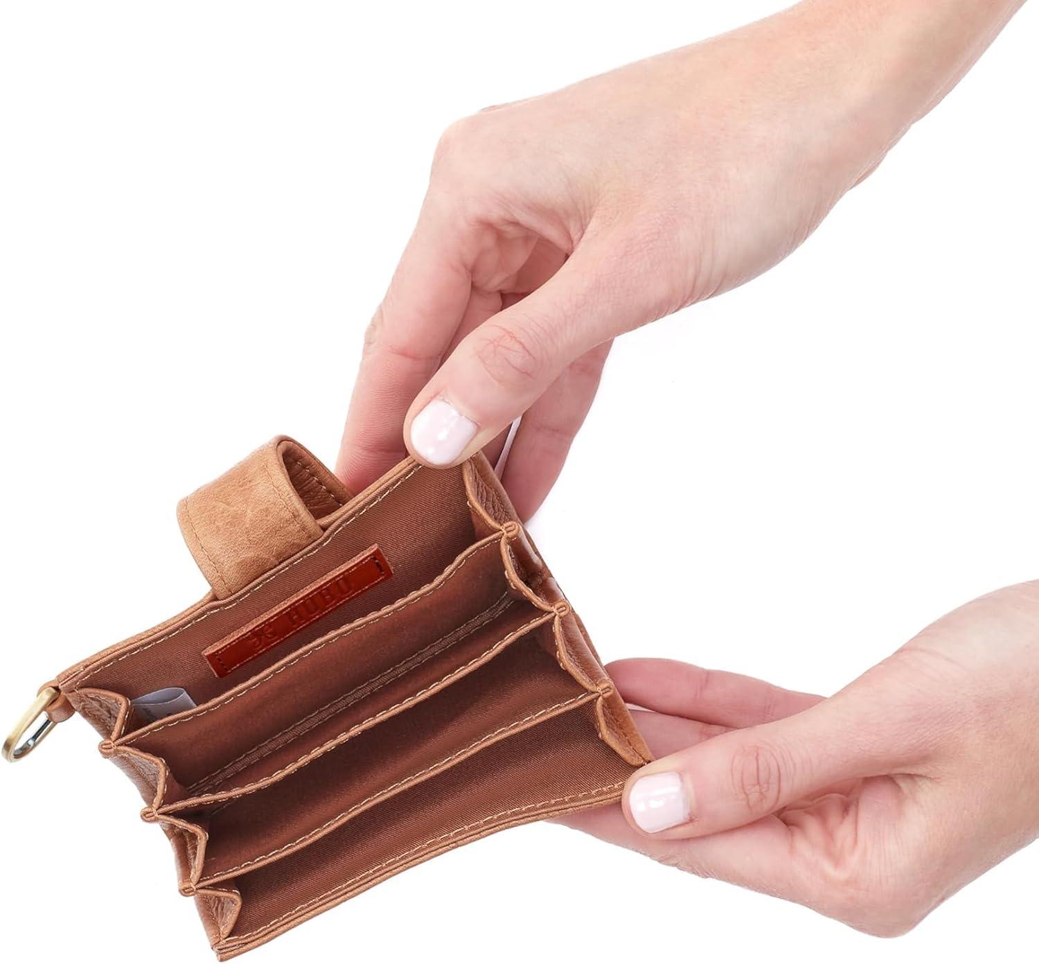 imageHOBO Womens Jean Accordian Credit Card Case WalletSaddle Tooled Emboss