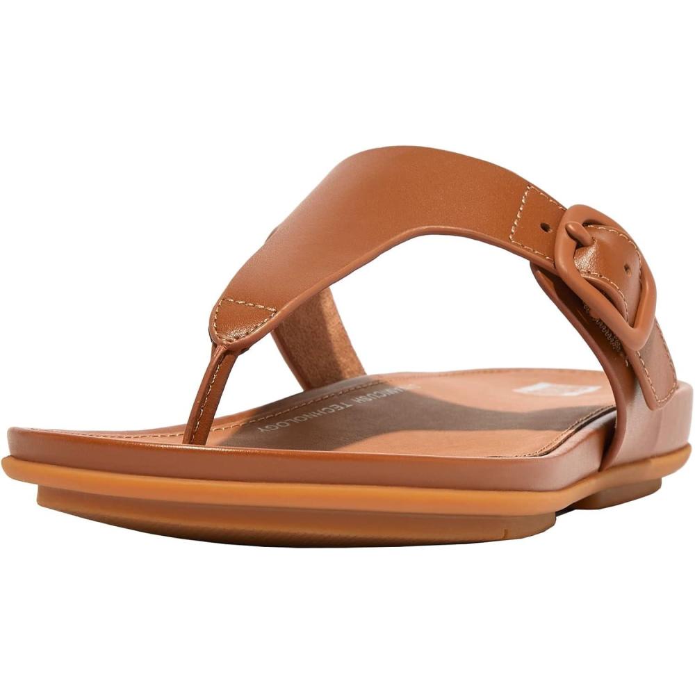 imageFitFlop womens Gracie Rubberbuckle Leather Toepost SandalsLight Tan