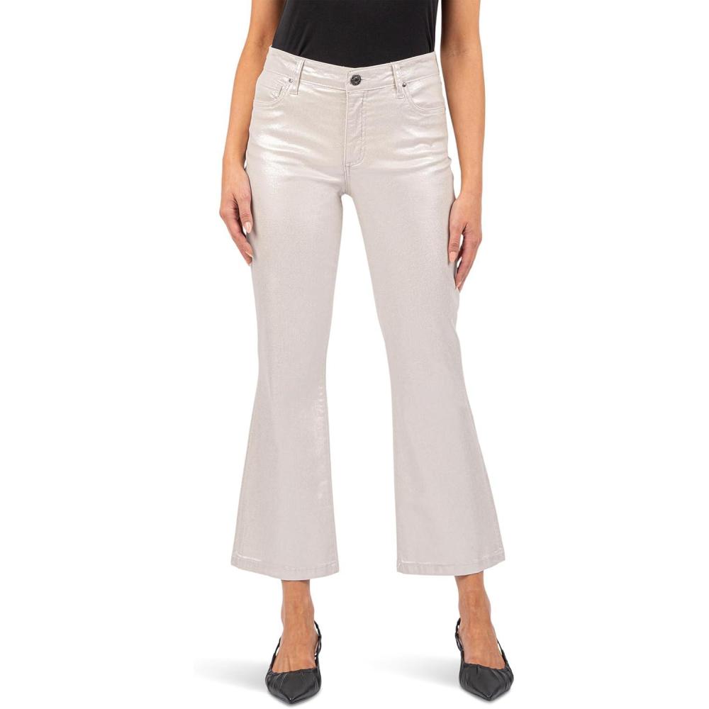 imageKUT from the Kloth Womens Kelsey High Rise Fab Ab Ankle Flare with Wide HemLt Silver