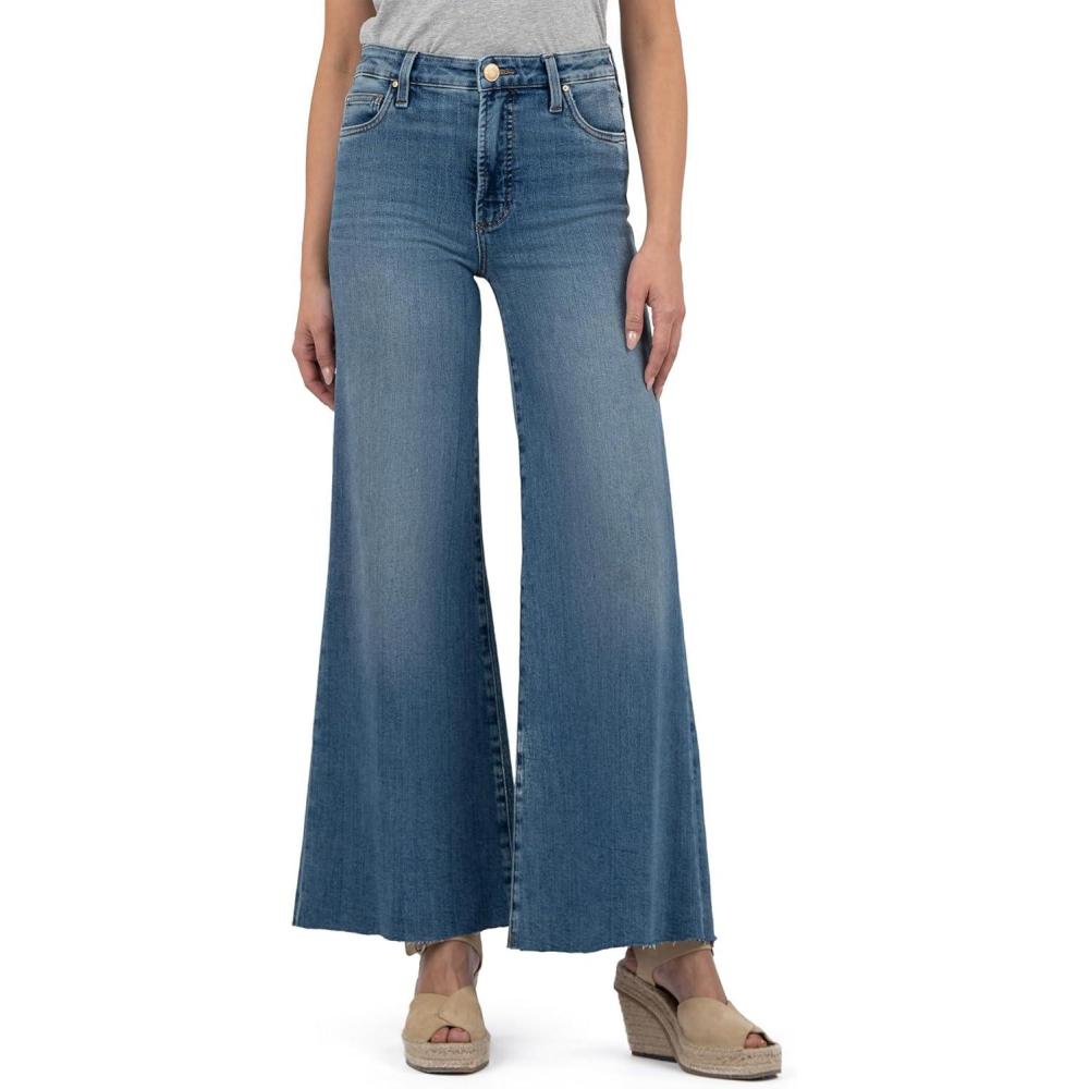 imageKUT from the Kloth Womens Ryan High Rise Fab Ab Super Wide Leg Raw HemAdaptability With Medium Base Wash
