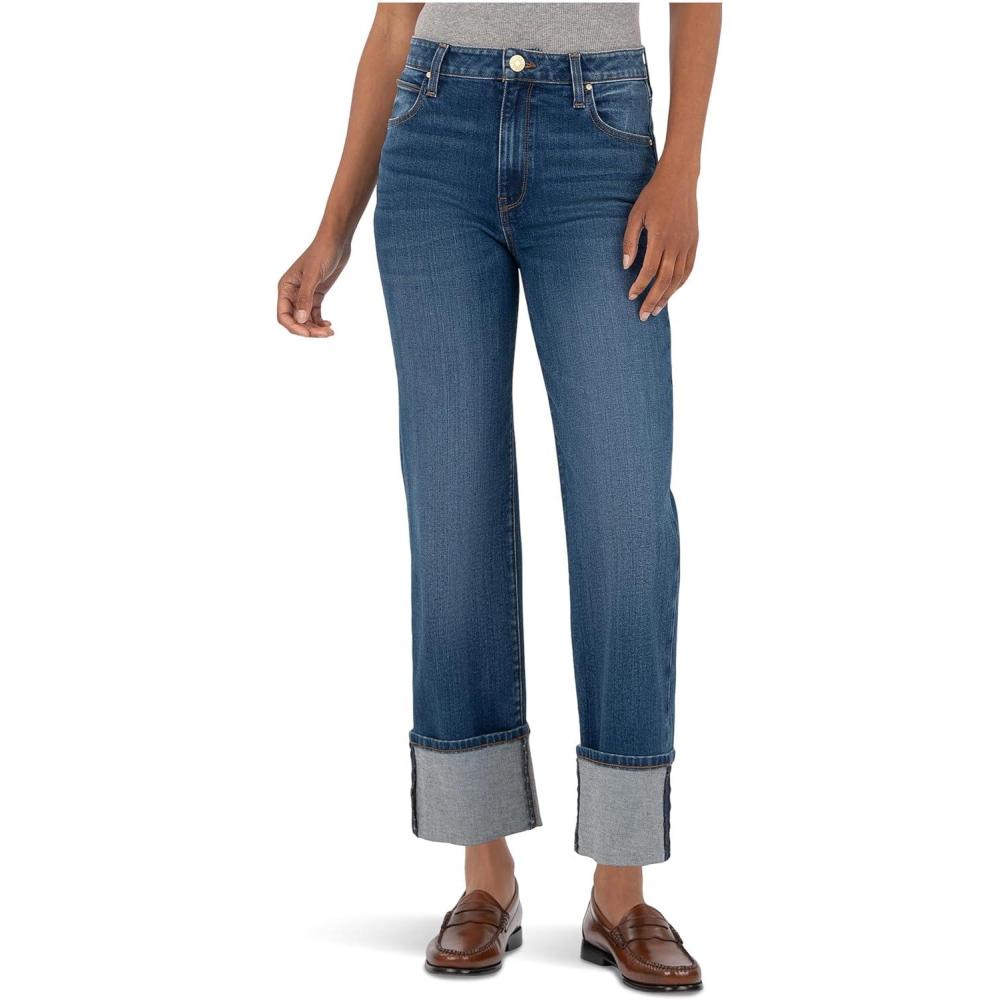 imageKUT from the Kloth Womens Sienna HighRise Straight Legroll Up 5quotAdmire