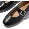 FitFlop Women’s Delicato Crystal-Buckle Leather Mary Janes Ballet Flat(Black)