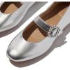 FitFlop Women’s Delicato Crystal-Buckle Leather Mary Janes Ballet Flat(Silver)