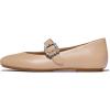 FitFlop Women’s Delicato Crystal-Buckle Leather Mary Janes Ballet Flat(Classic Beige)