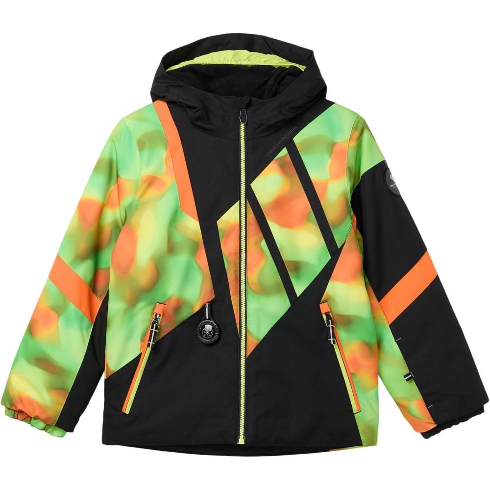imageObermeyer Boys Orb Ski Jacket Insulated and Waterproof with Kids IGrow SystemGreen Orange Lime Slime