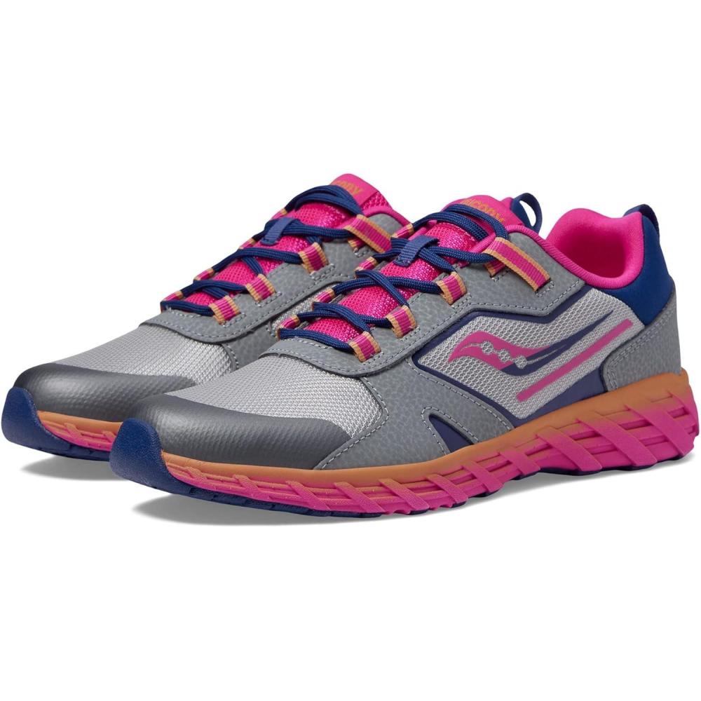 imageSaucony UnisexChild Wind Shield 20 Running ShoeGreyPinkNavy