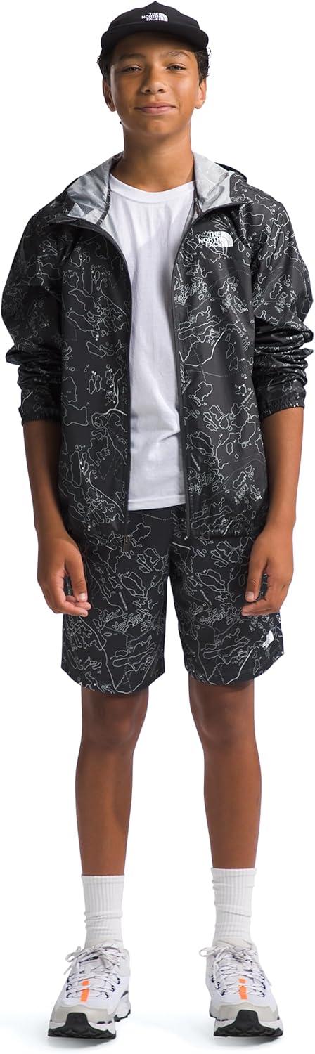 imageThe North Face Boys Never Stop Hooded WindWall Jacket Little KidsBig KidsAsphalt Grey Bouldering Guide Print