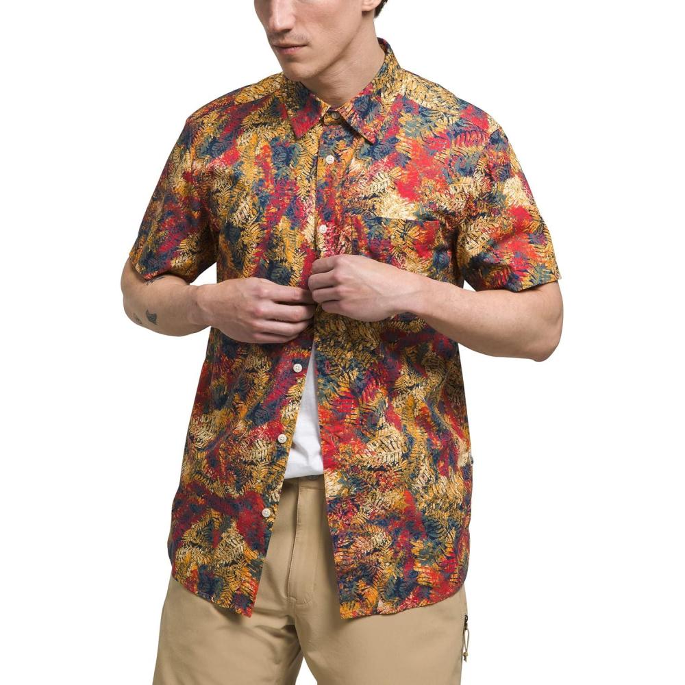 imageThe North Face Short Sleeve Baytrail Pattern Shirt for Men  Seersucker Fabrication Standard Fit and Short Sleeves ShirtSummit Gold Fossil Fern Print