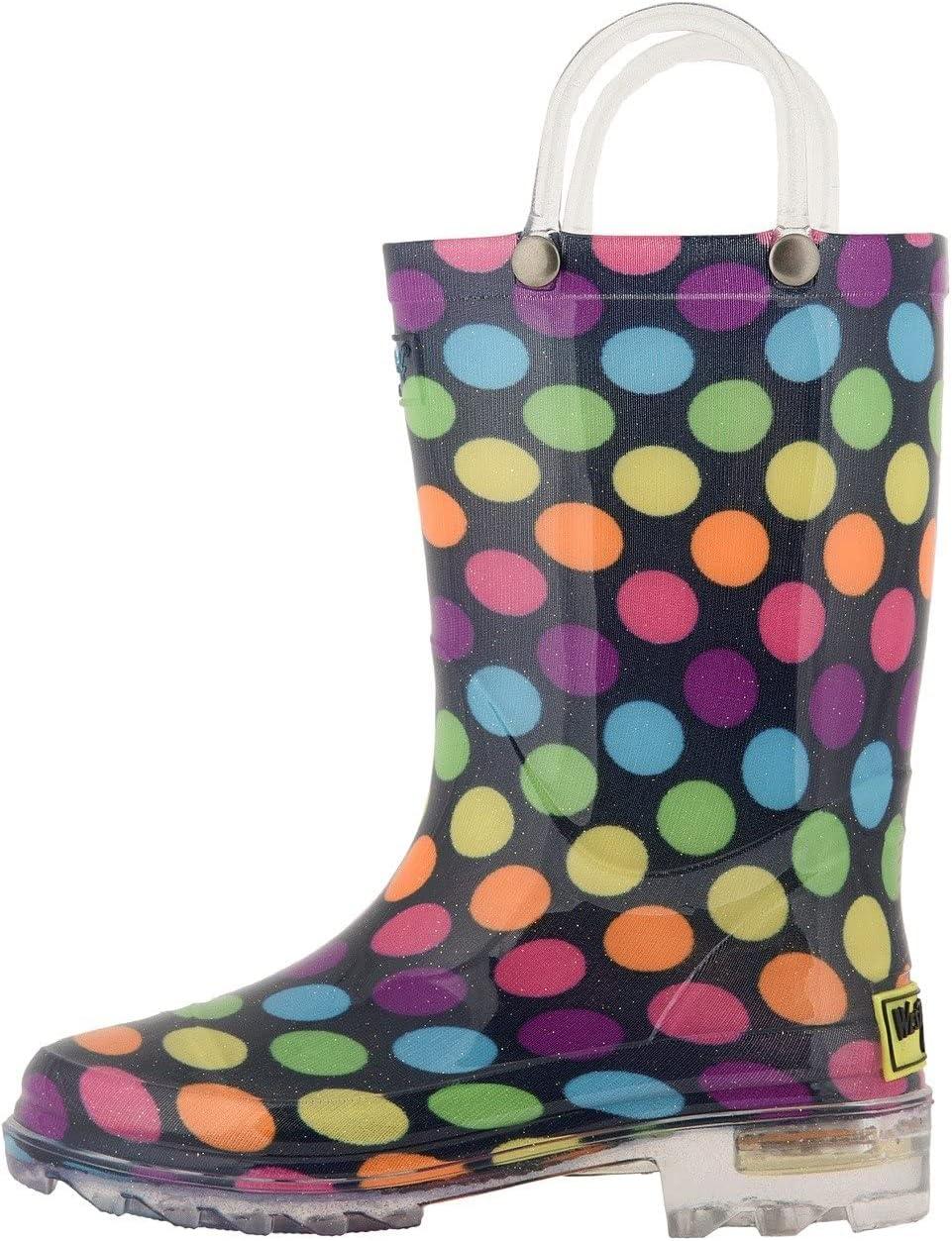 imageWestern Chief Kids Waterproof Light Up Rain Boots With Handles for Easy On and Off for Boys and GirlsDarling Dot