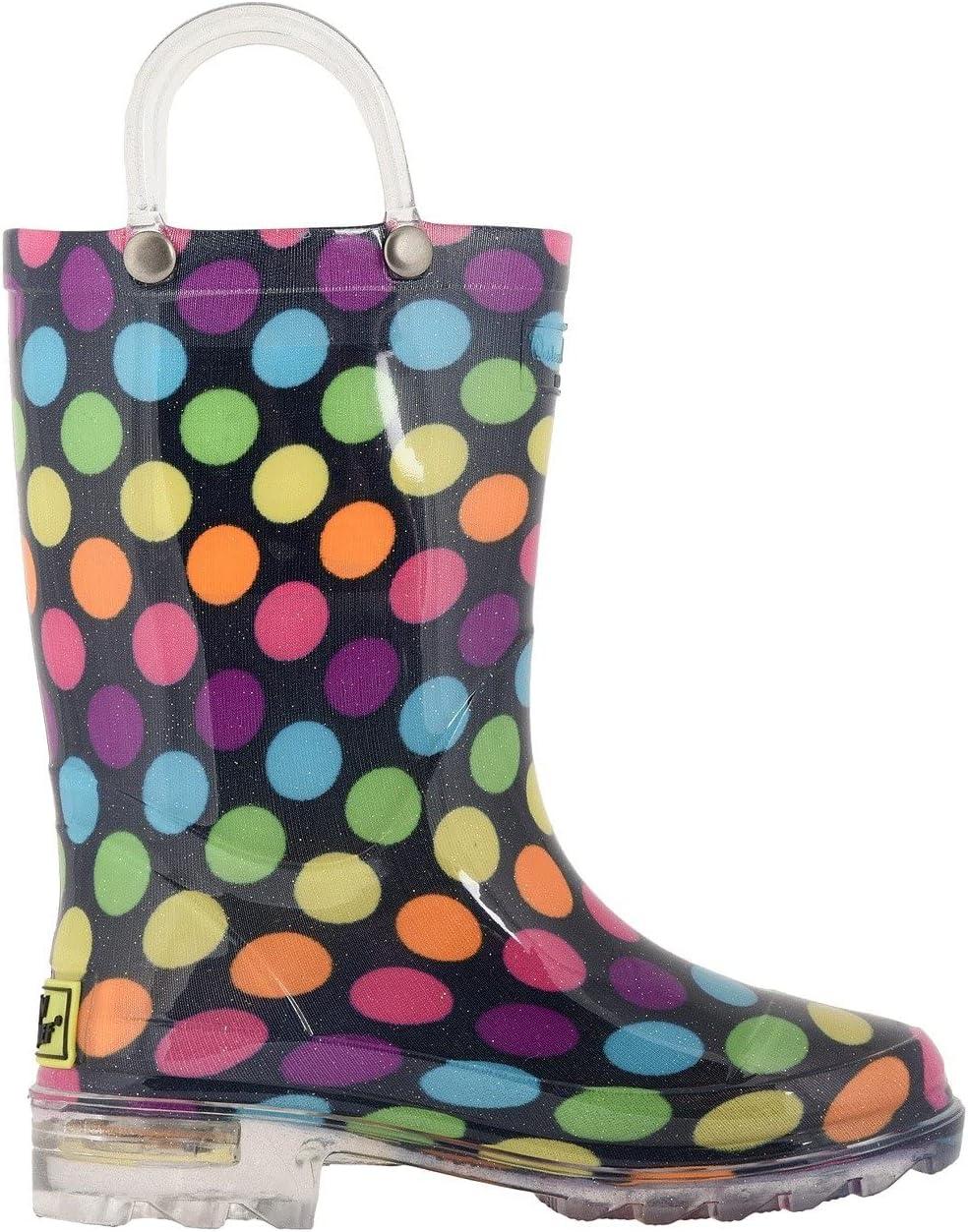 imageWestern Chief Kids Waterproof Light Up Rain Boots With Handles for Easy On and Off for Boys and GirlsDarling Dot