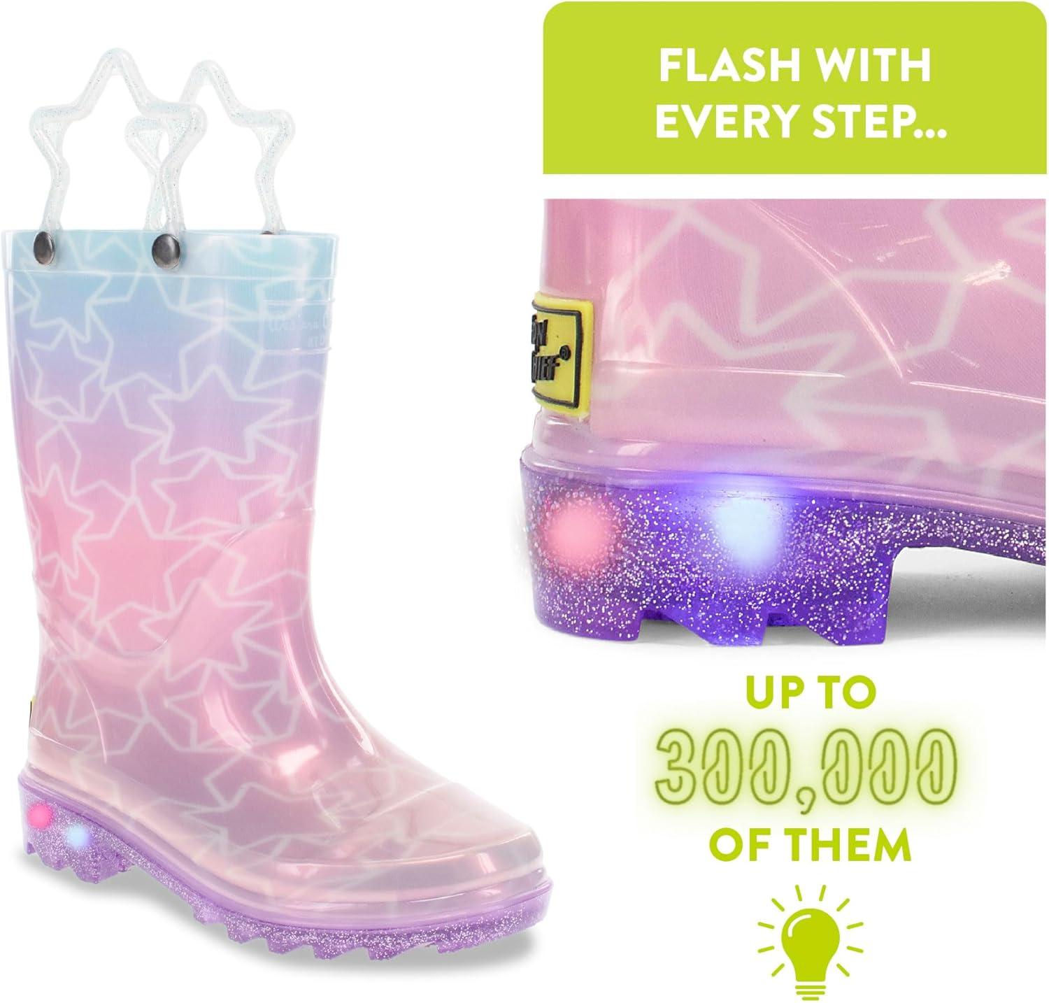 imageWestern Chief Kids Waterproof Light Up Rain Boots With Handles for Easy On and Off for Boys and GirlsGlitter Stars