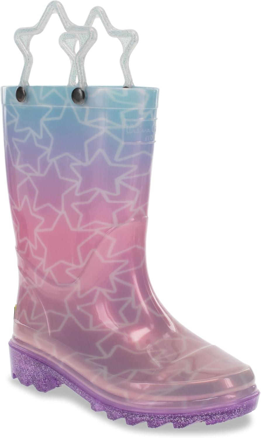 imageWestern Chief Kids Waterproof Light Up Rain Boots With Handles for Easy On and Off for Boys and GirlsGlitter Stars