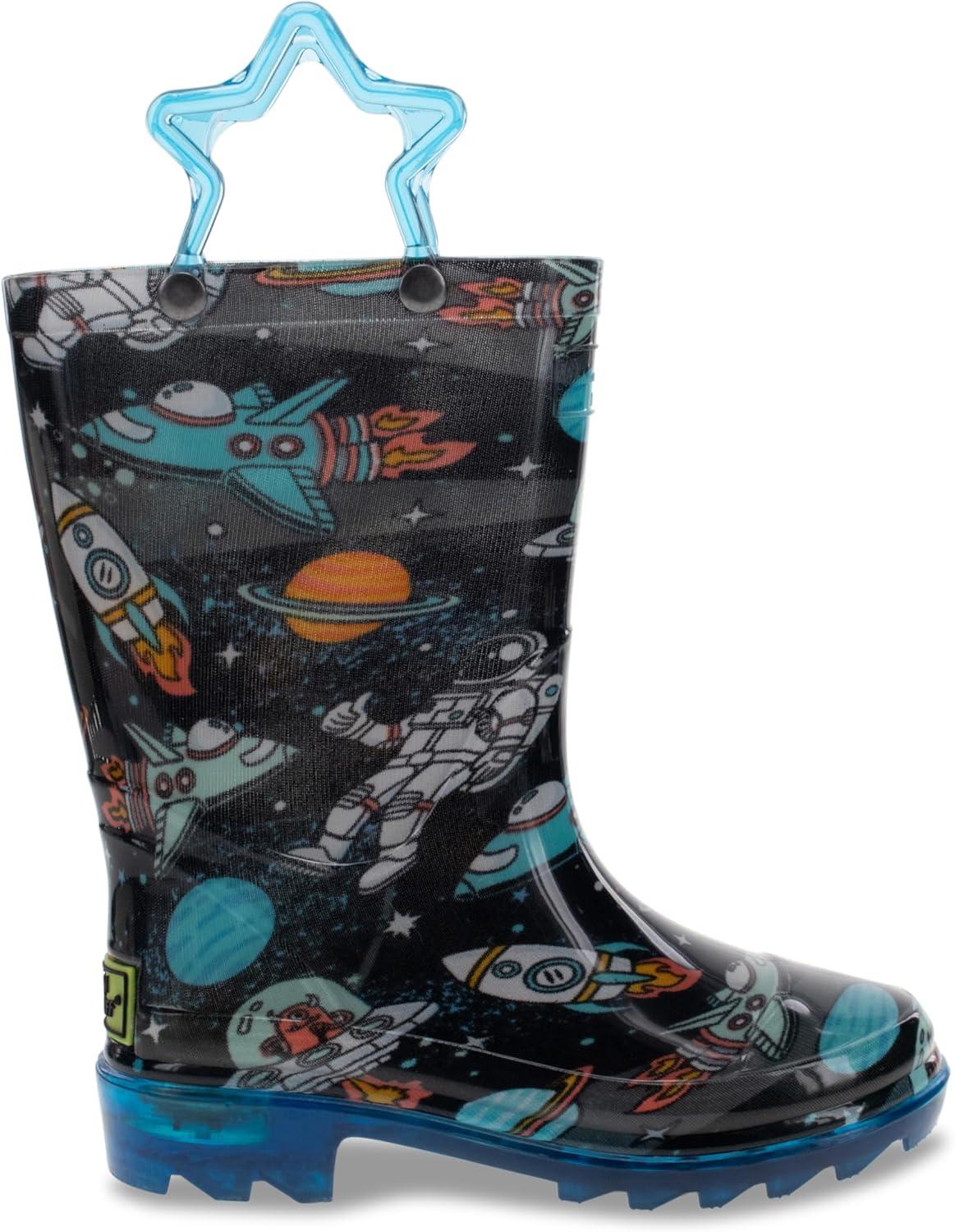 imageWestern Chief Kids Waterproof Light Up Rain Boots With Handles for Easy On and Off for Boys and GirlsSilly Space