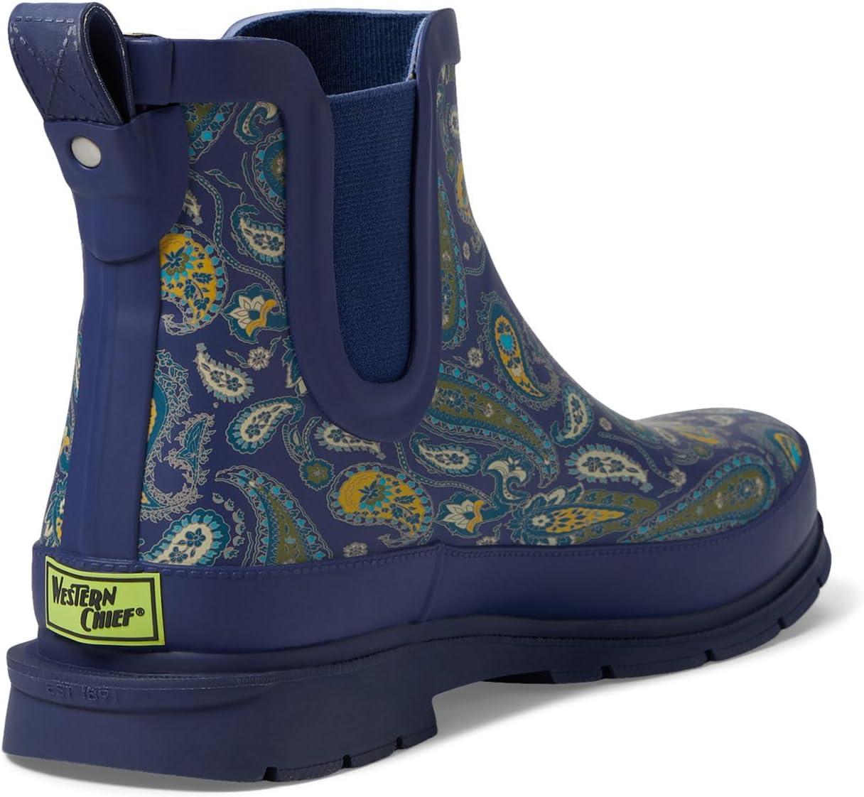 imageWestern Chief Womens Waterproof Chelsea Ankle Rain Boot with Elastic Gore and Rubber Lug Outsole Stylish and Functional for Rainy DaysPaisley Blue